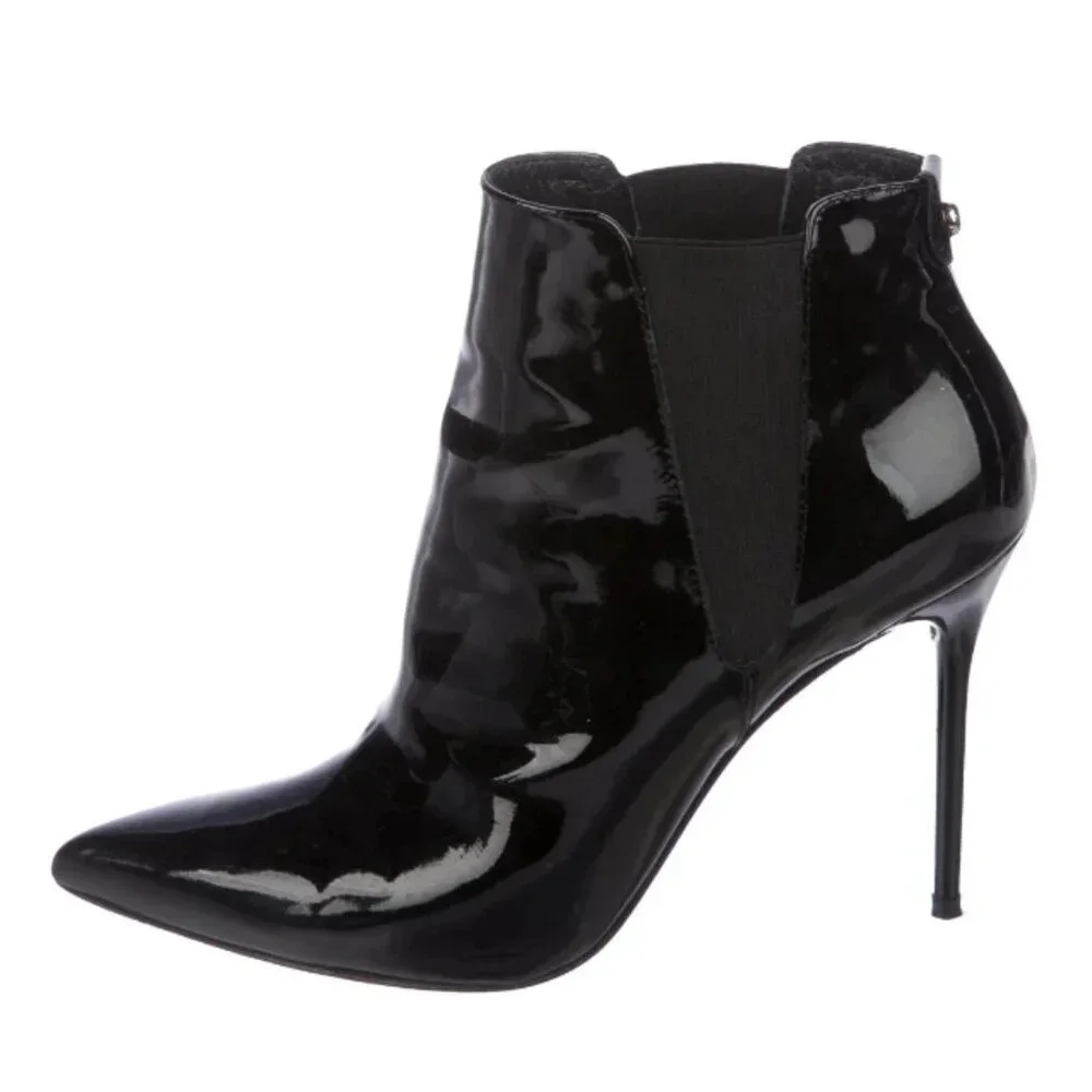 Stuart Weitzman Point-Toe Black Patent Leather Ankle Boot